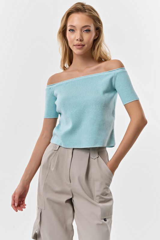 Knitted sweater with viscose in composition light turquoise