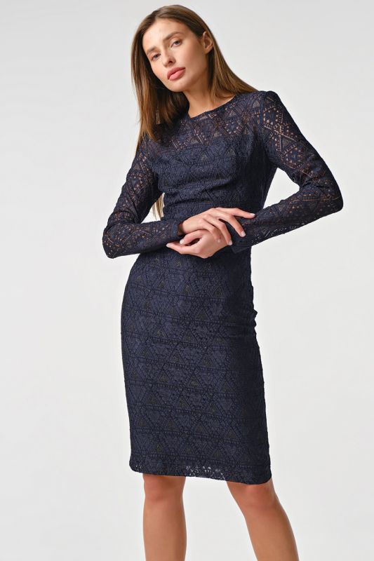 Dress lace tight short dress with sleeves dark blue