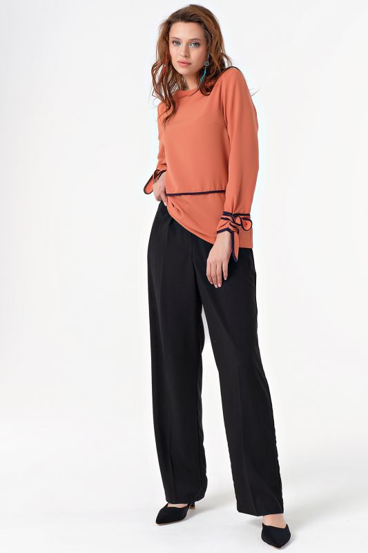 Long blouse with ties for office light terracotta