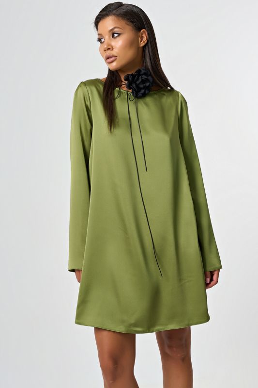 Olive satin sleeve dress