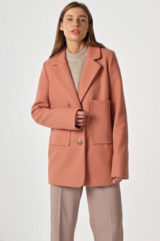 Pale terracotta shortened demi-sweater coat