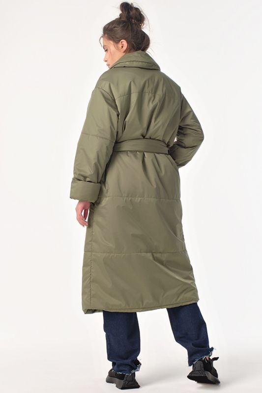 Long Quilted Olive Long Insulated Demi-Seasonal Coat