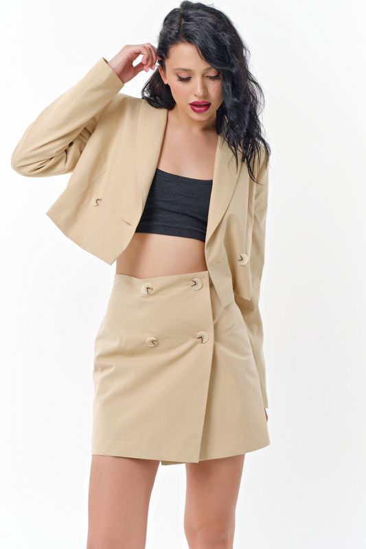 Beige cotton suit with skirt