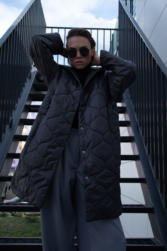 Hooded Quilted Coat Graphite