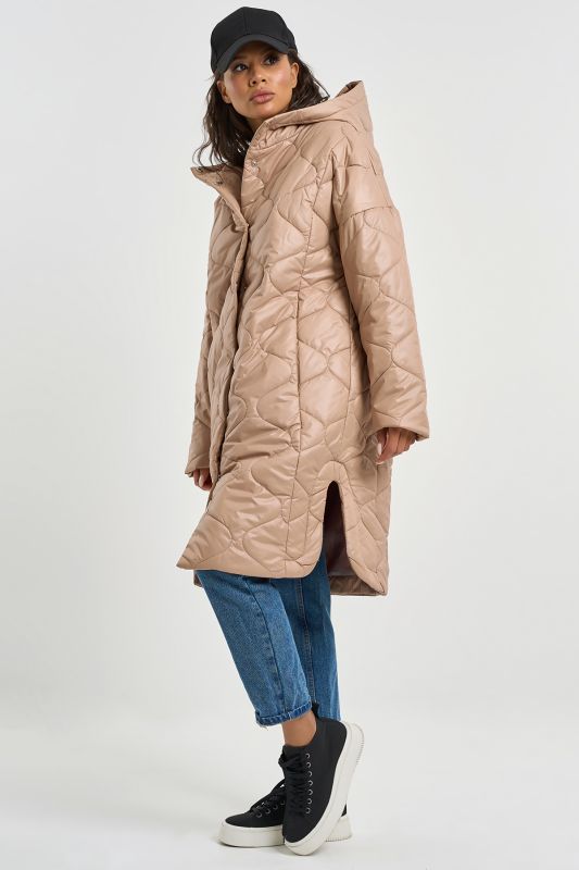 Hooded Quilted Coat Beige