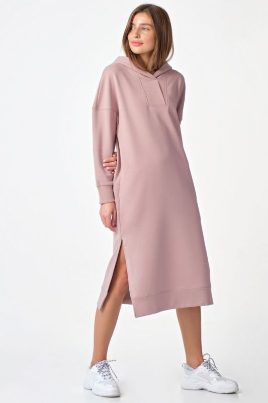 Dusty pink futher hooded warm hooded hoodie dress