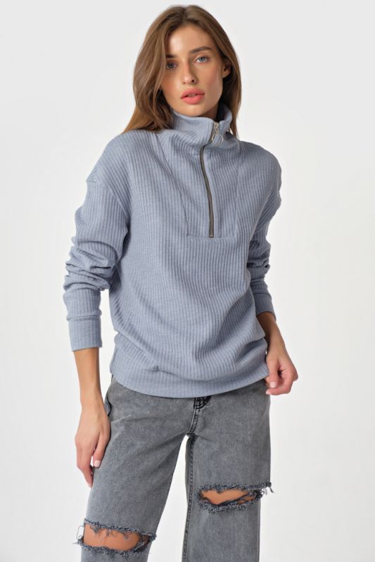 Sweater with high neck gray-blue