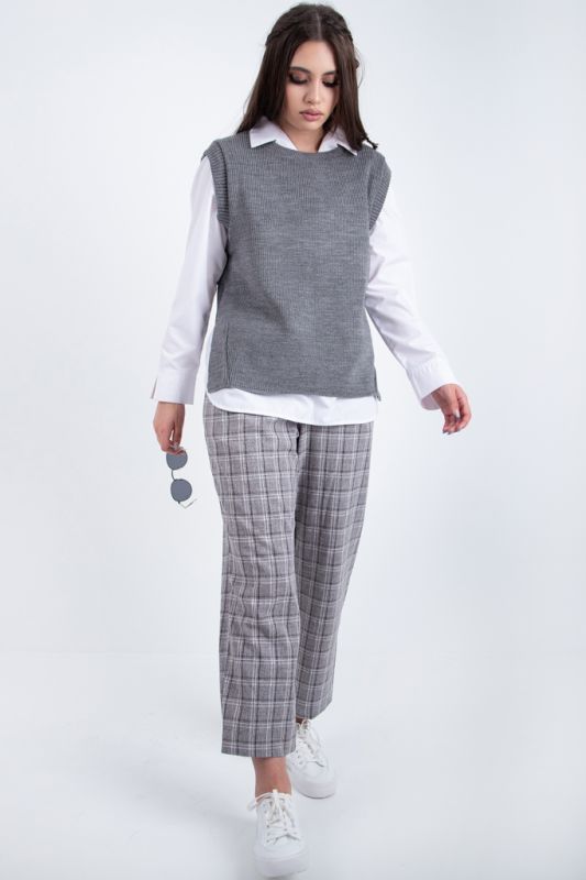 Grey melange asymmetrical knitted vest with slits on the sides