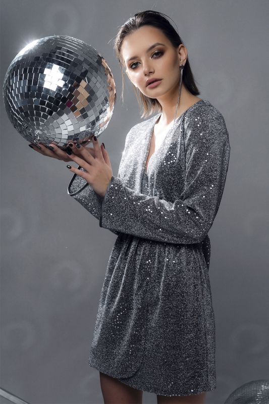 Silver silver sequin sequined sequin flared dress with fitted silhouette