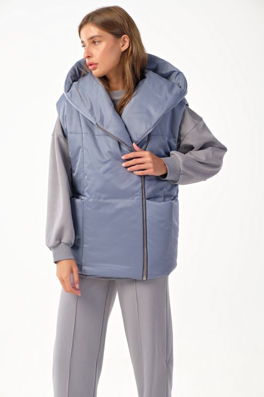 Insulated overcoat with zipper hooded vest in steel blue