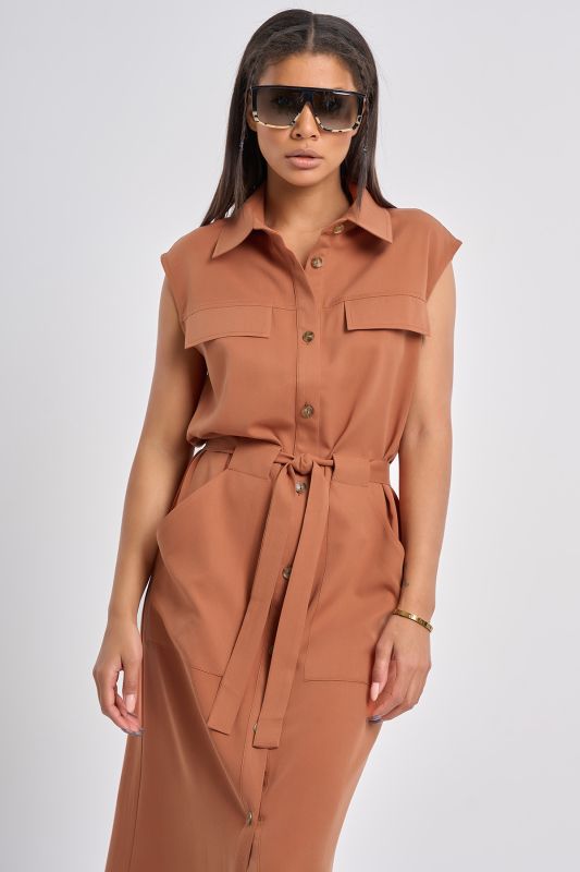 Terracotta straight silhouette safari dress