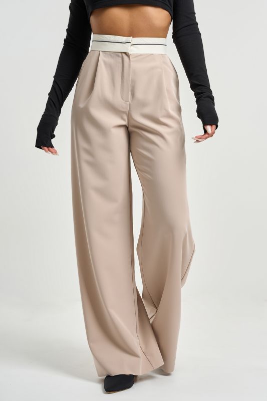 Pants with corsage belt of suit fabric beige