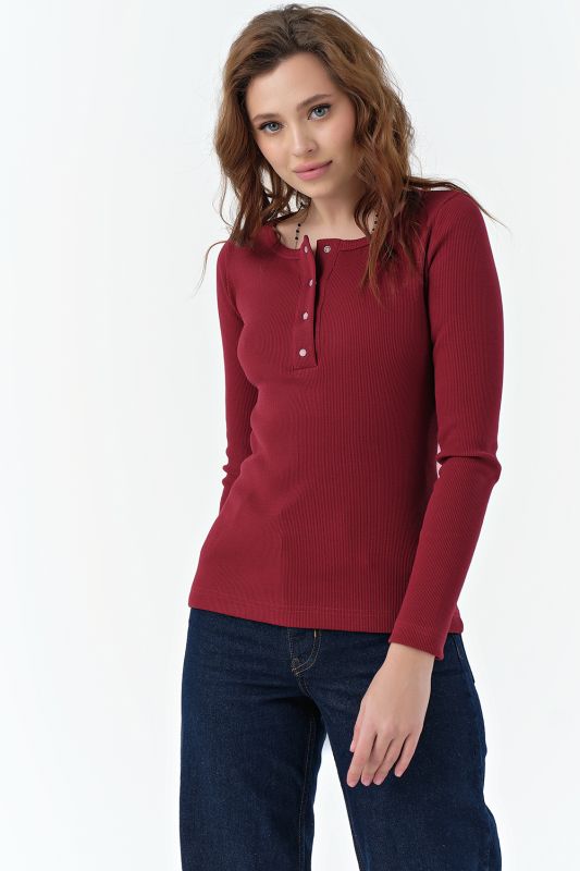 Longsleeve knit with buttons made of burgundy cotton