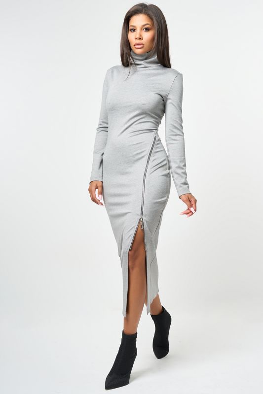 Dense jersey dress with zipper closure gray