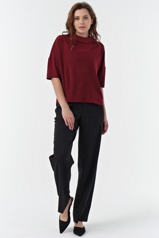 Short sleeve straight office blouse burgundy