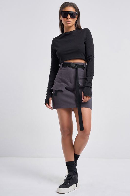 Cotton fabric kargo skirt with waistband graphite