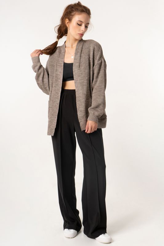 Bulky cardigan with wool melange brown