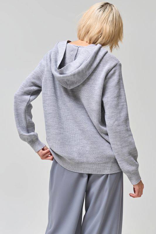 Hooded cotton sweater melange light gray