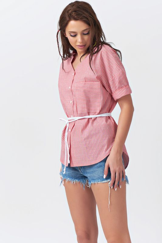 Summer shirt with striped waistband on red