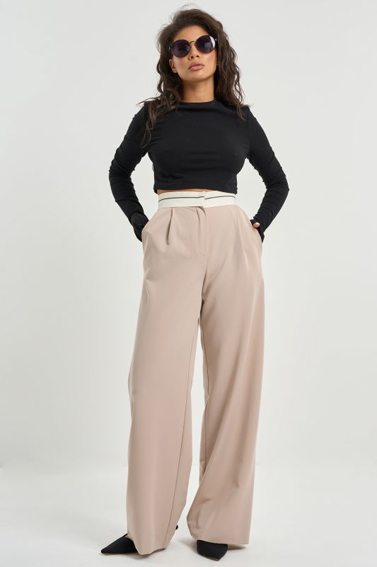 Pants with corsage belt of suit fabric beige