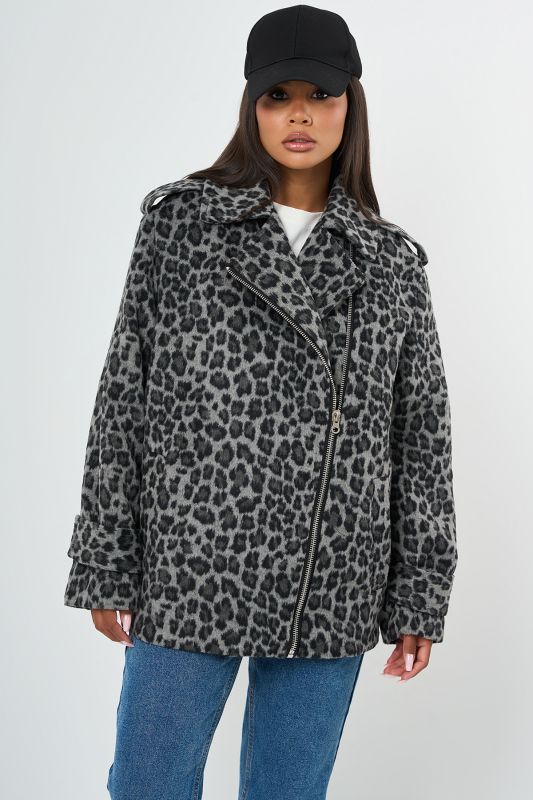 Leopard jacket made of wool overcoat with insulated lining