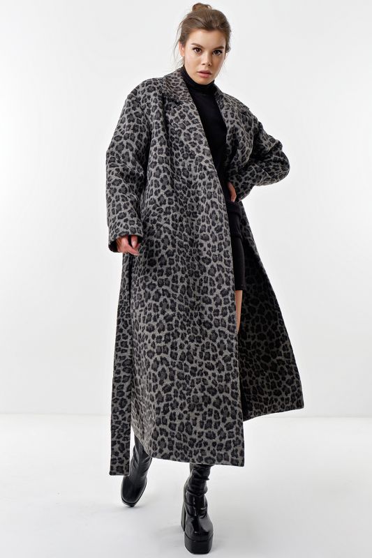 Long coat made of wool leopard on gray