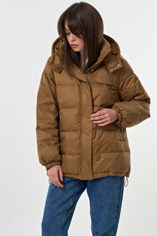 Beige straight silhouette down jacket