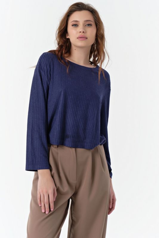 Blue open back knitted blouse