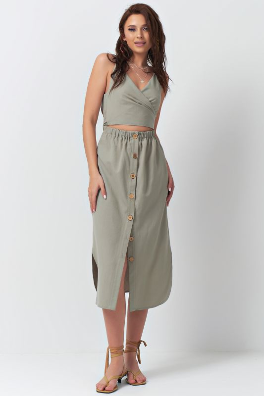 Khaki Cotton Dress with Cut-Off Waist