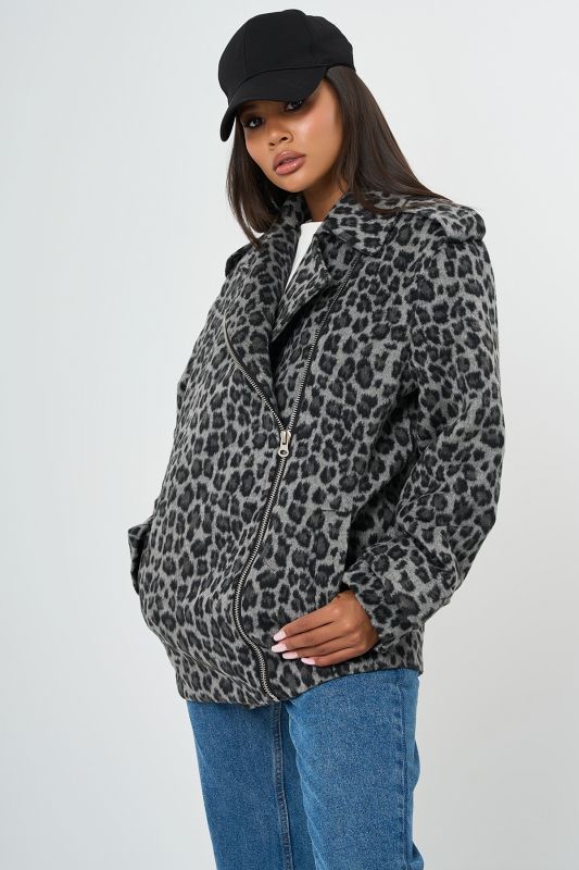 Leopard jacket made of wool overcoat with insulated lining