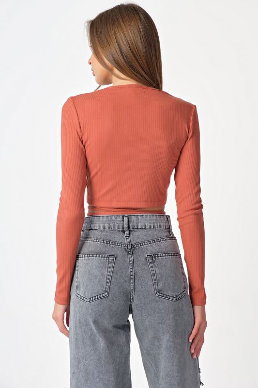 Terracotta knitted top with waist ties