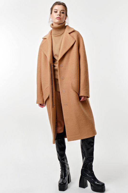 Camel wool long sleeve overcoat