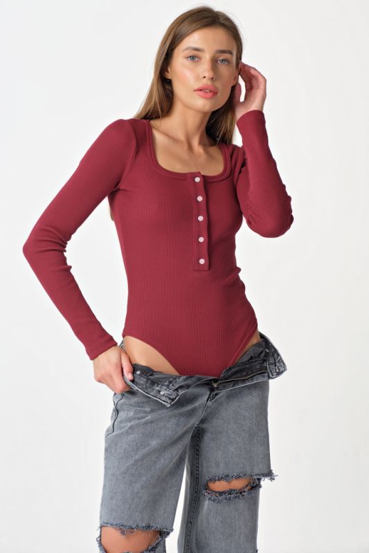 Long sleeve knitted burgundy bodysuit