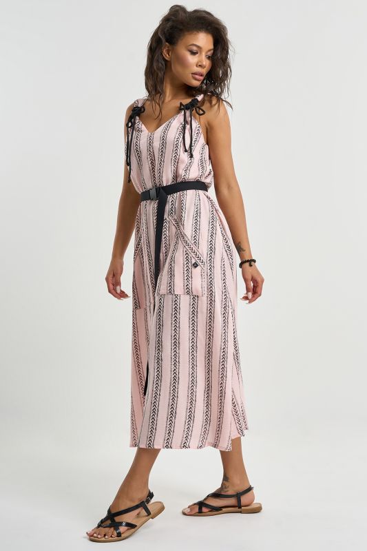 Cotton dress with belt print on pale pink