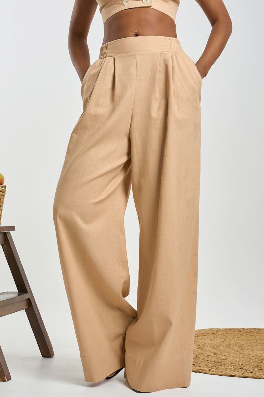 Beige linen palazzo pants