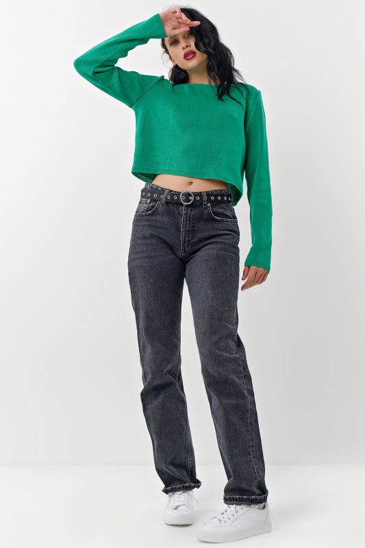 Short cotton sweater in bright green