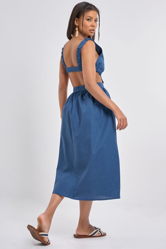 Slit linen sundress gray-blue