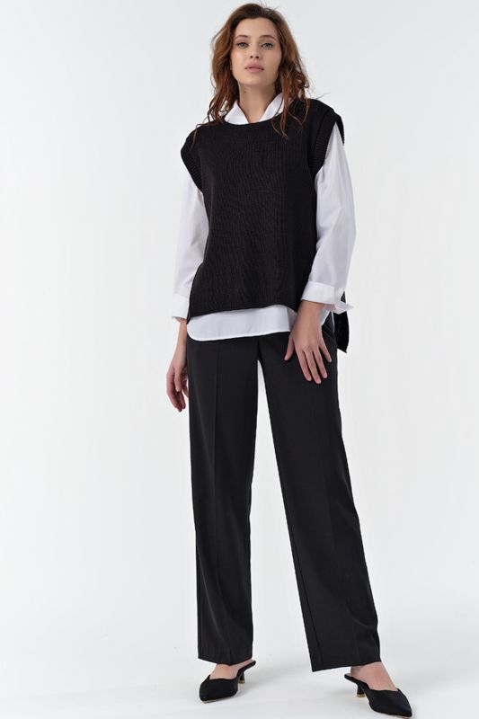 Asymmetric knitted over-size vest with slits on the sides black