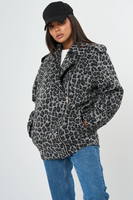 Leopard jacket made of wool overcoat with insulated lining