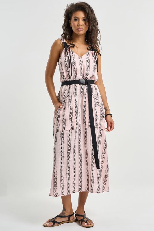 Cotton dress with belt print on pale pink