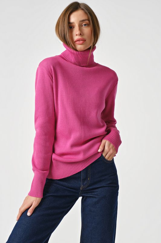 Long sleeve knitted turtleneck with wool fuchsia