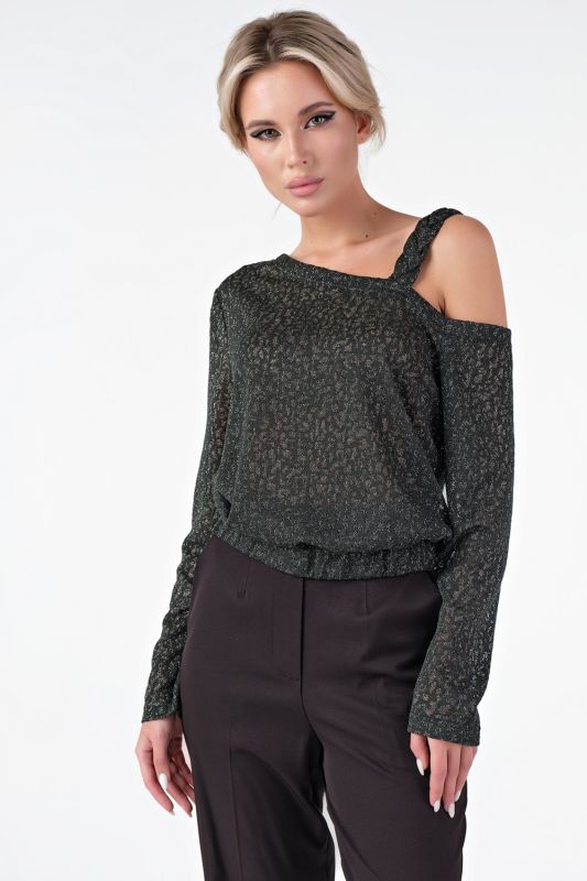 One shoulder green knitted sweater