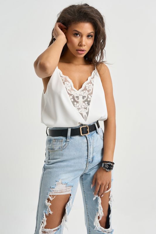 Basic top with lace on thin straps white