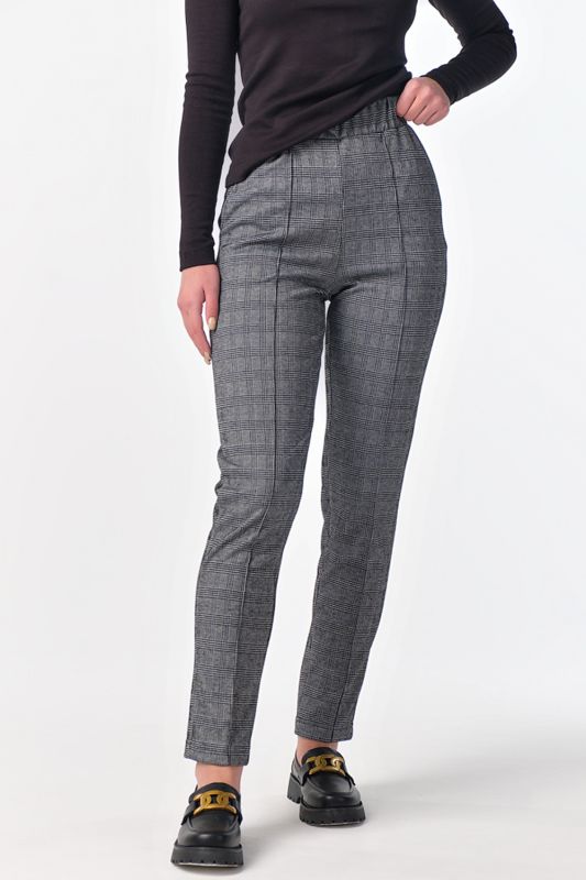 Black and gray plaid classic slim-fit pants with elastic band