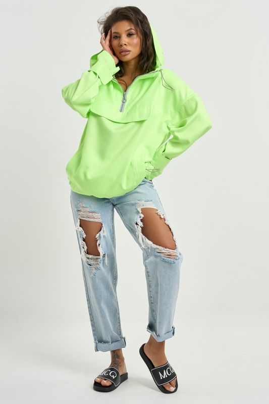 Lightweight hooded windbreaker in neon green