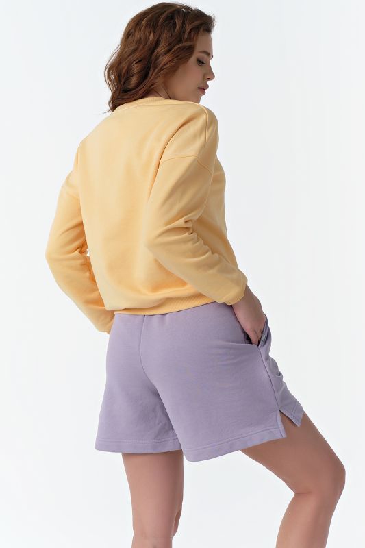 Yellow-lilac cotton knitted suit with futer shorts