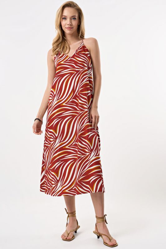 Strappy open back viscose viscose animal terracotta sundress