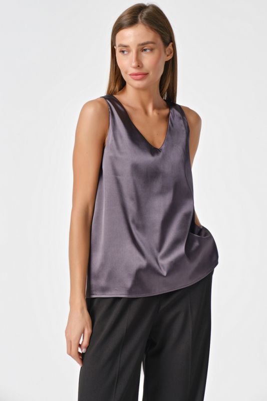 Satin basic top under jacket dark gray