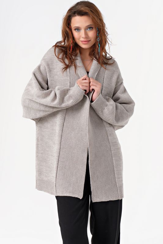 Warm knitted over-size cardigan without button light gray