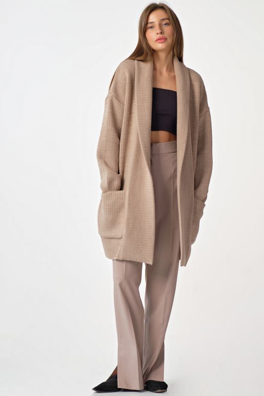 Beige m_lange knitted over-size cardigan with extended pockets